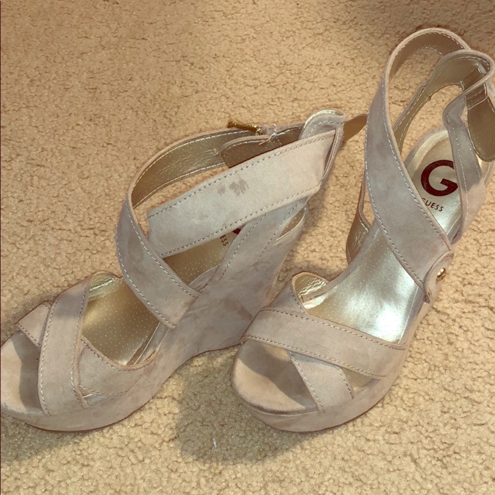 G by Guess Nude Faux Suede Wedges